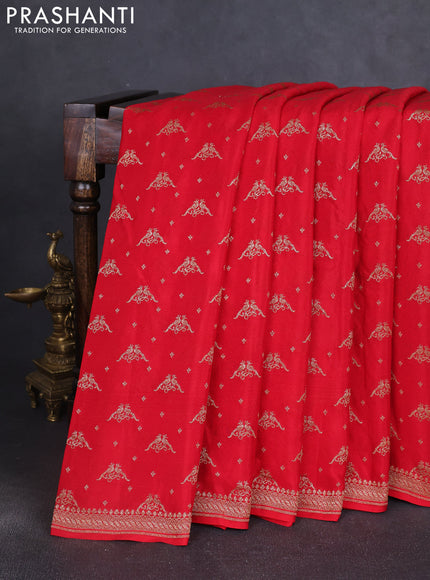 Banarasi crepe saree red with allover thread & zari woven buttas and woven border