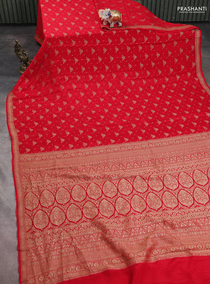 Banarasi crepe saree red with allover thread & zari woven buttas and woven border