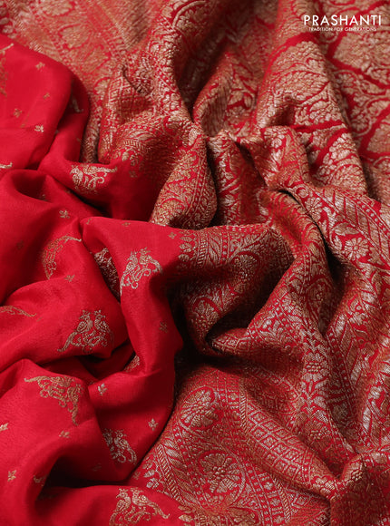Banarasi crepe saree red with allover thread & zari woven buttas and woven border
