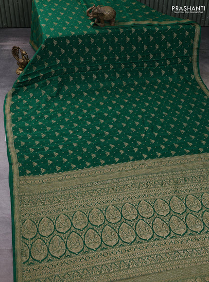 Banarasi crepe saree green with allover thread & zari woven buttas and woven border