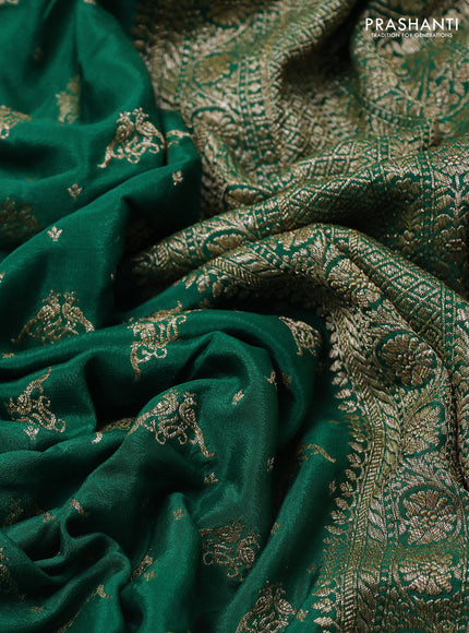Banarasi crepe saree green with allover thread & zari woven buttas and woven border