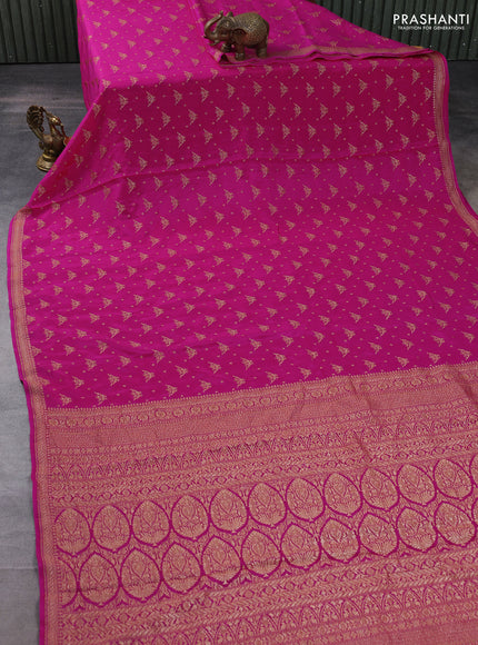 Banarasi crepe saree pink with allover thread & zari woven buttas and woven border