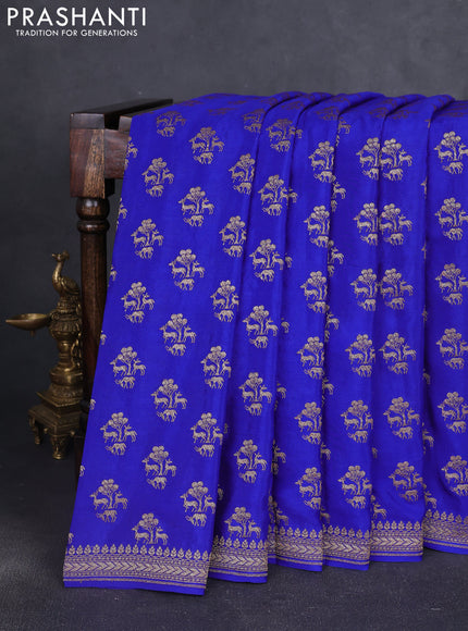 Banarasi crepe saree royal blue with allover thread & zari woven buttas and woven border