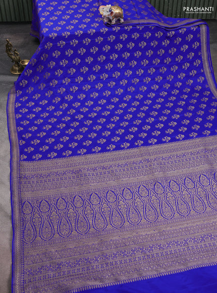 Banarasi crepe saree royal blue with allover thread & zari woven buttas and woven border