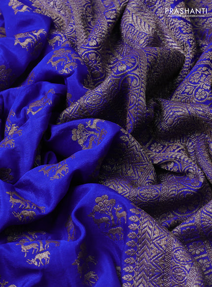 Banarasi crepe saree royal blue with allover thread & zari woven buttas and woven border