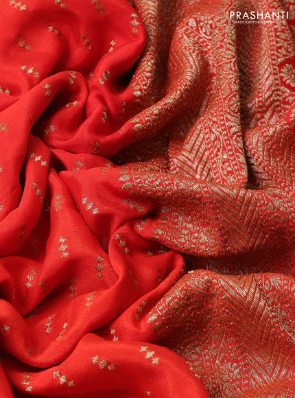 Banarasi crepe saree orange with allover thread & zari geometric weaves and woven border