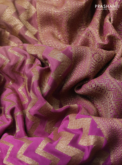 Banarasi crepe saree mehendi green and purple with allover thread & zari zig zag weaves and woven border