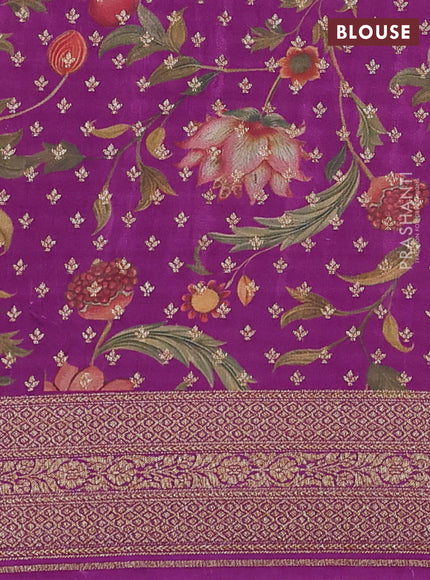 Banarasi crepe saree mehendi green and purple with allover thread & zari zig zag weaves and woven border
