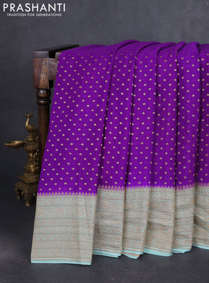 Banarasi crepe saree purple and teal blue with allover thread & zari woven buttas and woven border