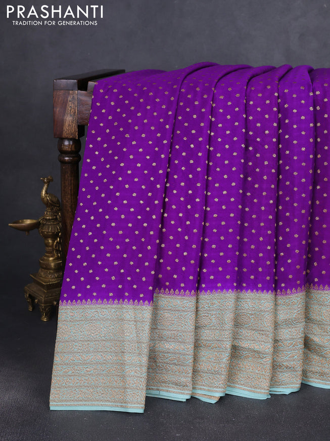 Banarasi crepe saree purple and teal blue with allover thread & zari woven buttas and woven border