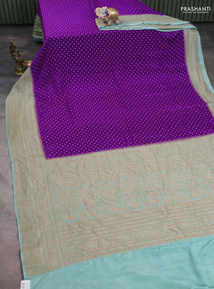 Banarasi crepe saree purple and teal blue with allover thread & zari woven buttas and woven border