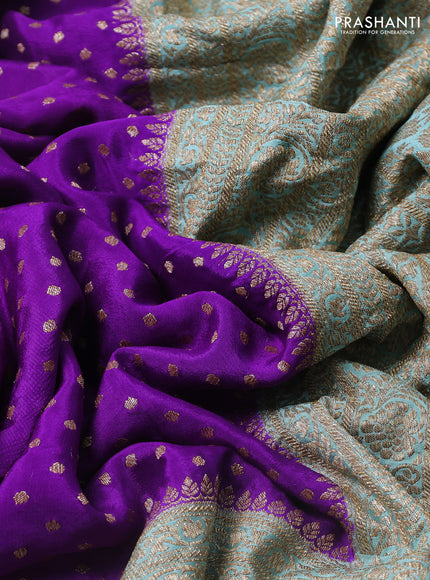 Banarasi crepe saree purple and teal blue with allover thread & zari woven buttas and woven border