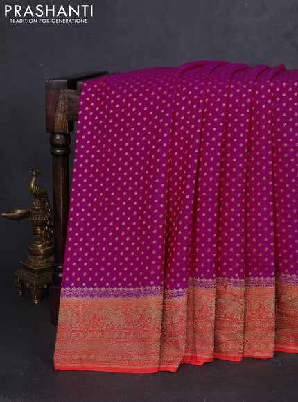 Banarasi crepe saree pink and orange with allover thread & zari woven buttas and woven border