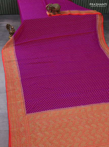 Banarasi crepe saree pink and orange with allover thread & zari woven buttas and woven border