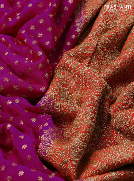 Banarasi crepe saree pink and orange with allover thread & zari woven buttas and woven border