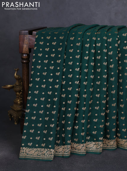 Banarasi crepe saree bottle green with allover thread & zari woven buttas and woven border