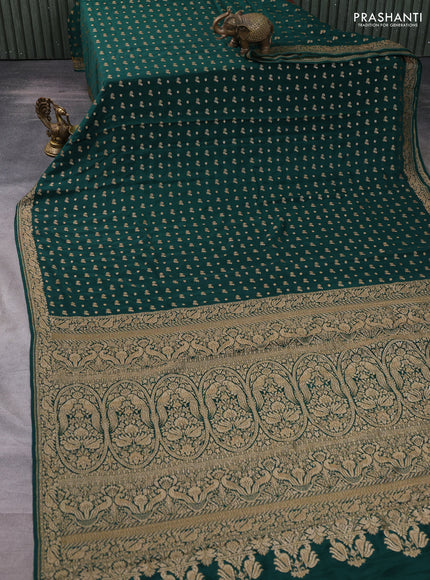 Banarasi crepe saree bottle green with allover thread & zari woven buttas and woven border