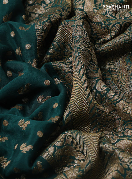 Banarasi crepe saree bottle green with allover thread & zari woven buttas and woven border
