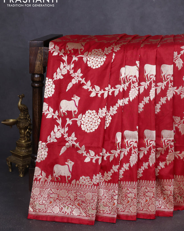 Banarasi uppada silk saree red with allover zari woven pichwai weaves and zari woven border