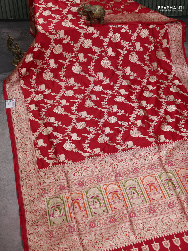 Banarasi uppada silk saree red with allover zari woven pichwai weaves and zari woven border
