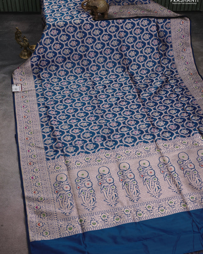 Banarasi uppada silk saree blue with allover zari woven brocade weaves and zari woven border