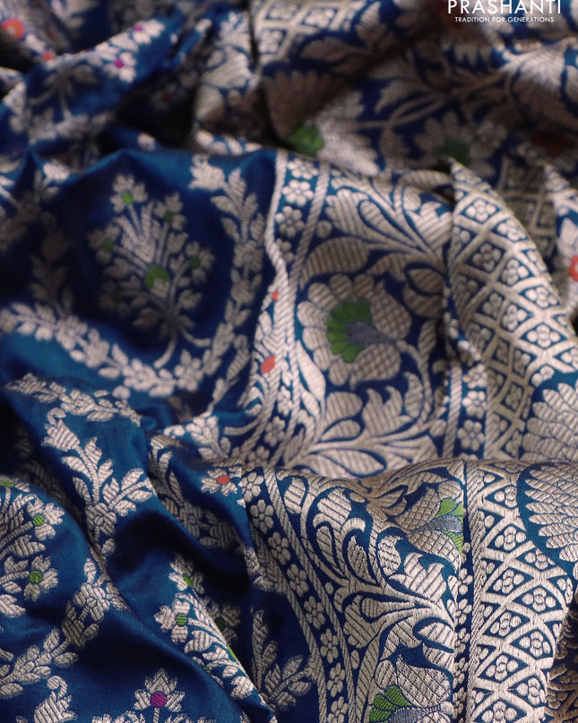 Banarasi uppada silk saree blue with allover zari woven brocade weaves and zari woven border