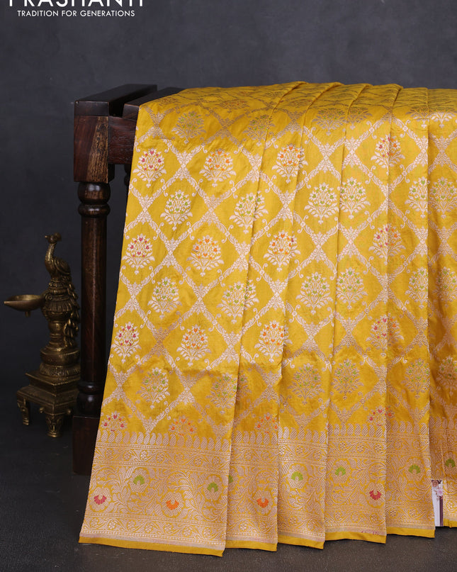 Banarasi uppada silk saree mustard yellow with allover zari woven brocade weaves and zari woven border