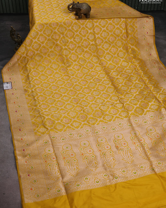 Banarasi uppada silk saree mustard yellow with allover zari woven brocade weaves and zari woven border