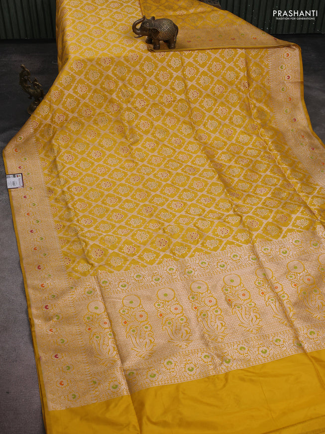 Banarasi uppada silk saree mustard yellow with allover zari woven brocade weaves and zari woven border