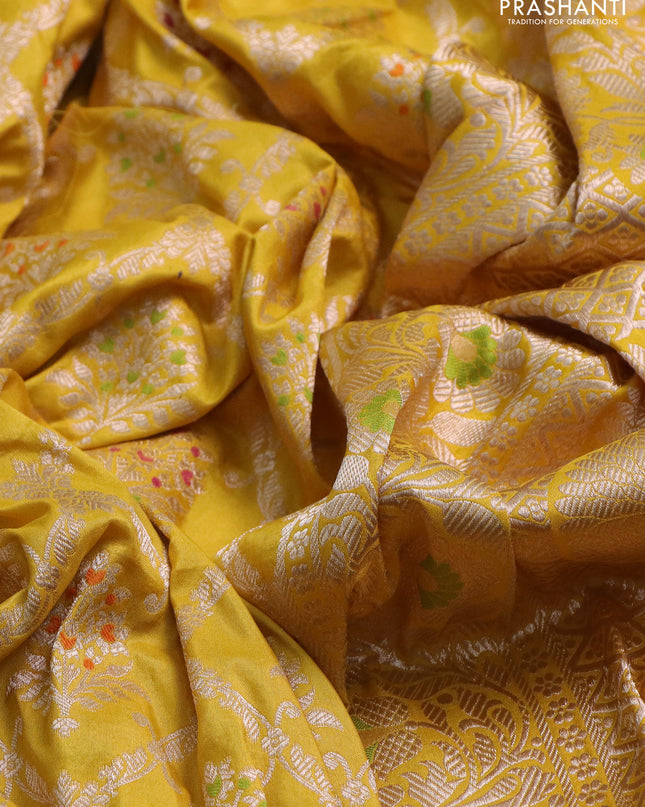 Banarasi uppada silk saree mustard yellow with allover zari woven brocade weaves and zari woven border