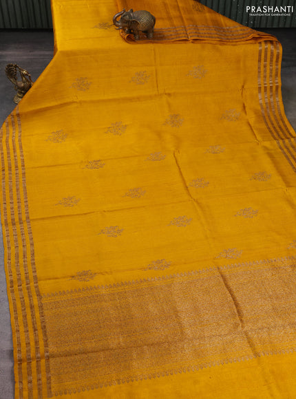 Banarasi raw silk saree mustard yellow with woven buttas and woven border