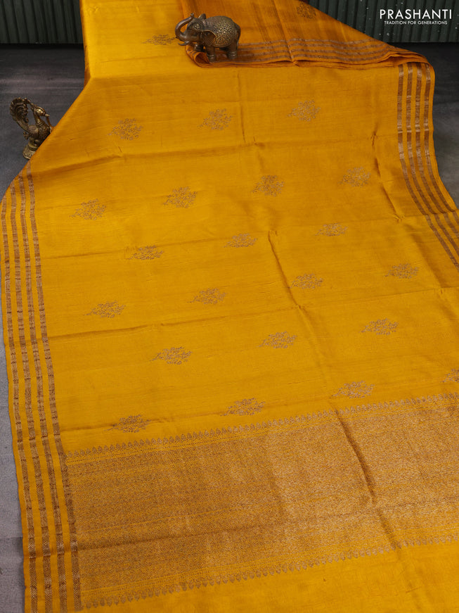 Banarasi raw silk saree mustard yellow with woven buttas and woven border
