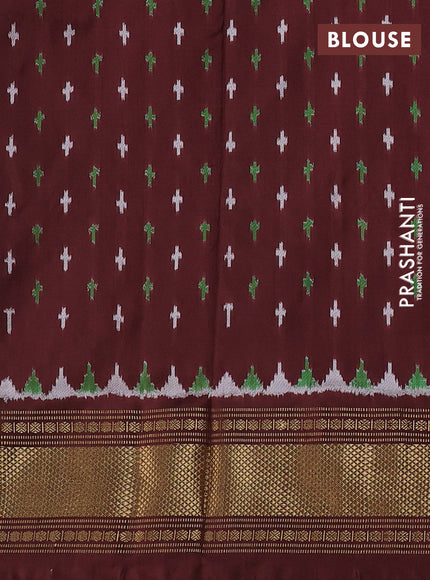 Pochampally silk saree beige and coffee brown with plain body and zari woven border