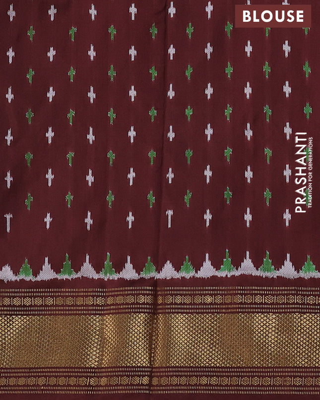 Pochampally silk saree beige and coffee brown with plain body and zari woven border