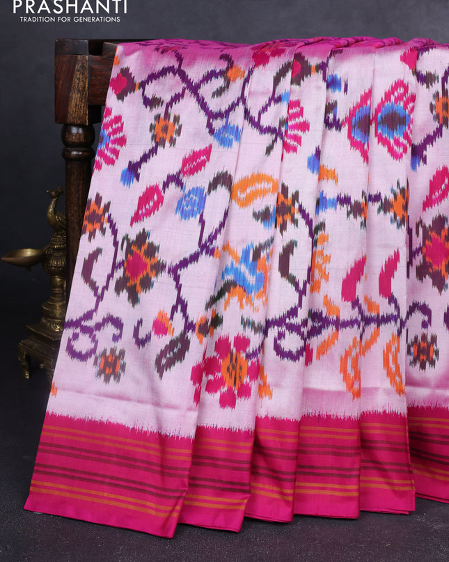 Pochampally silk saree dual shade of pink shade and pink with allover patola weaves and simple border