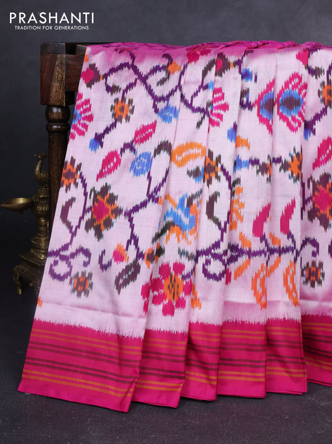 Pochampally silk saree dual shade of pink shade and pink with allover patola weaves and simple border