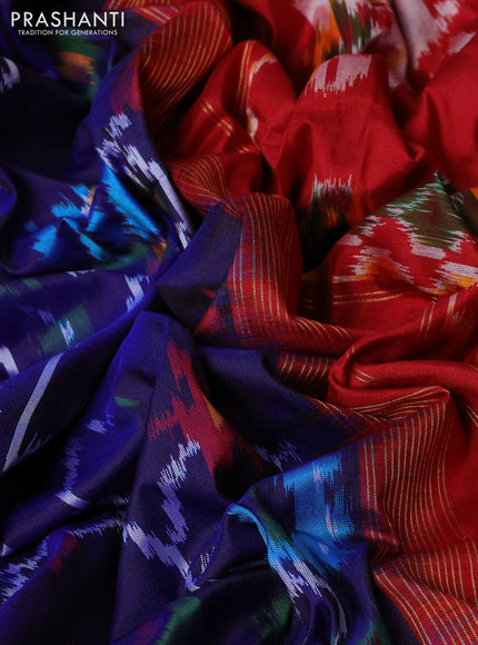 Pochampally silk saree blue and red with allover ikat weaves and simple border