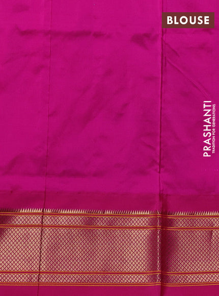 Pure paithani silk saree dual shade of teal bluish green and pink with allover zari woven buttas and paithani weaving pallu