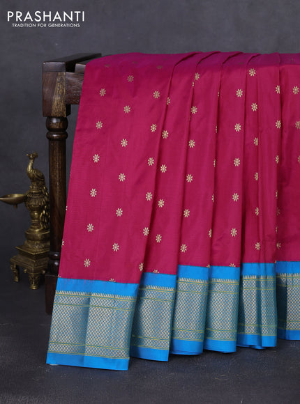 Pure paithani silk saree pink and cs blue with allover zari woven buttas and paithani weaving pallu