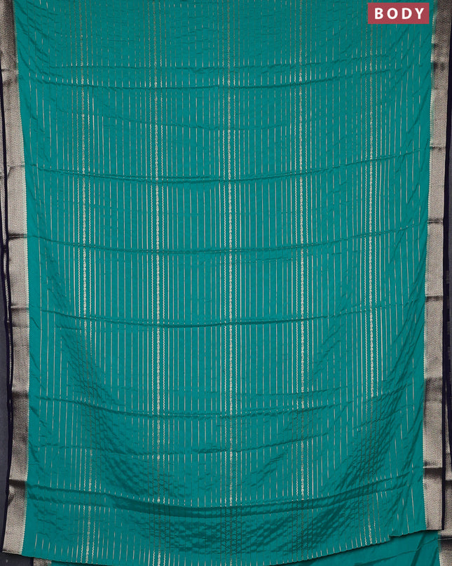 Semi mysore silk saree teal green and navy blue with allover zari weaves and zari woven border