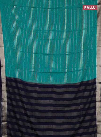 Semi mysore silk saree teal green and navy blue with allover zari weaves and zari woven border