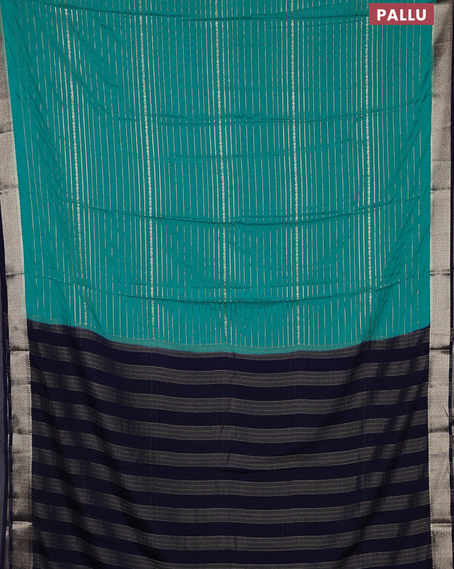Semi mysore silk saree teal green and navy blue with allover zari weaves and zari woven border