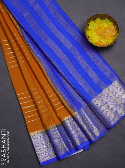 Semi mysore silk saree dark mustard and royal blue with allover zari weaves and zari woven border