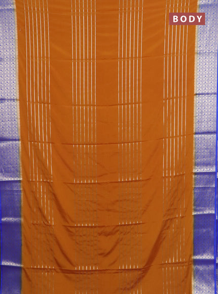 Semi mysore silk saree dark mustard and royal blue with allover zari weaves and zari woven border
