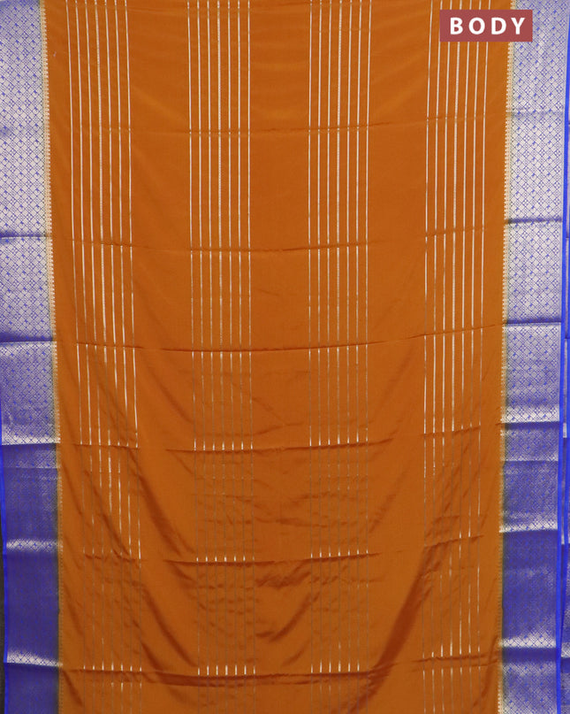 Semi mysore silk saree dark mustard and royal blue with allover zari weaves and zari woven border