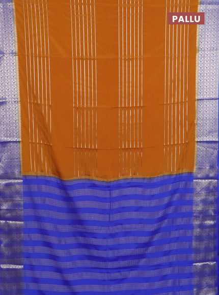 Semi mysore silk saree dark mustard and royal blue with allover zari weaves and zari woven border