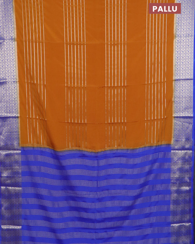 Semi mysore silk saree dark mustard and royal blue with allover zari weaves and zari woven border