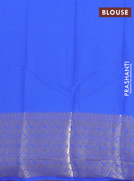 Semi mysore silk saree dark mustard and royal blue with allover zari weaves and zari woven border