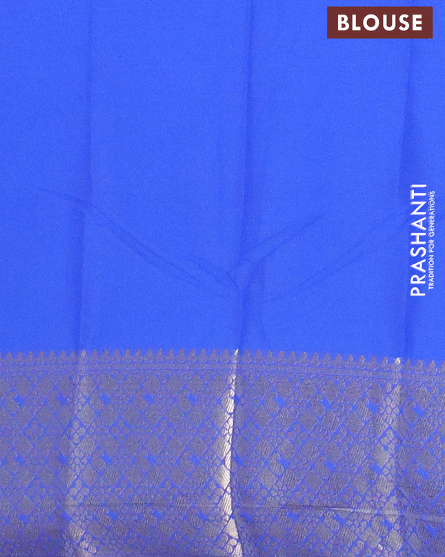 Semi mysore silk saree dark mustard and royal blue with allover zari weaves and zari woven border
