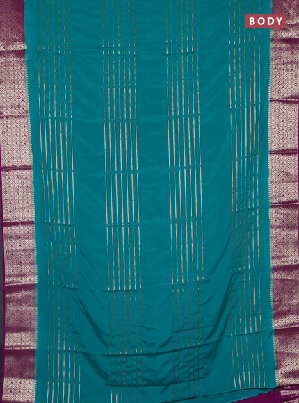 Semi mysore silk saree teal green and pink with allover zari weaves and zari woven border